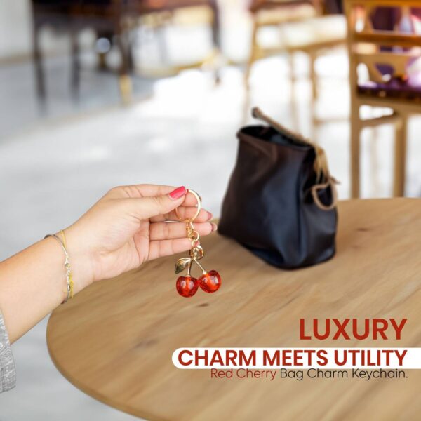 Cute Glossy Red Cherry Key Chain & Bag Charm - Image 3