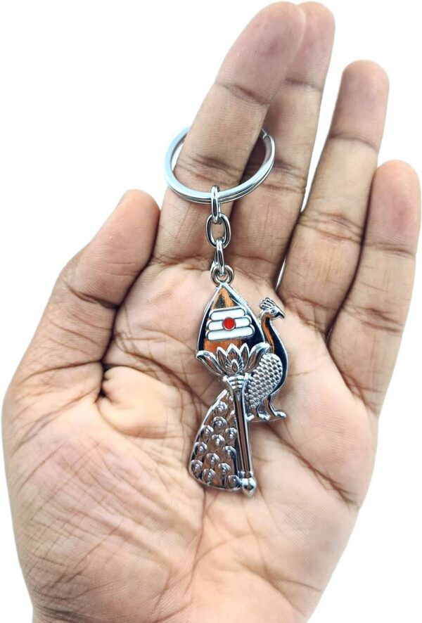 Lord Muruga Vel with Peacock & Om Symbol Devotional Keychain - Image 2
