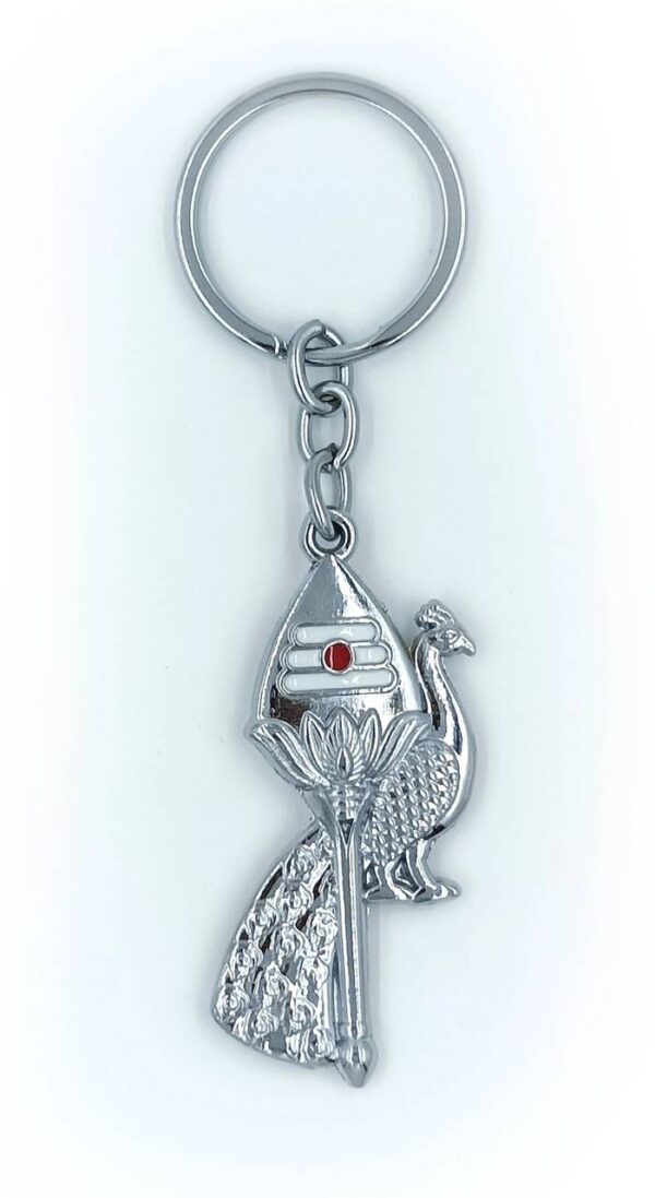 Lord Muruga Vel with Peacock & Om Symbol Devotional Keychain - Image 4