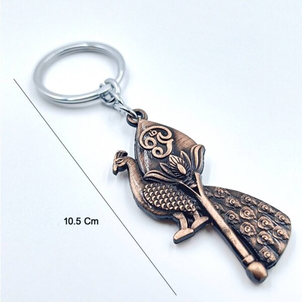 Antique Copper Murugan Vel, Peacock, and Shiva Lingam Devotional Keychain - Image 3