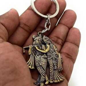 Antique Finish Radha Krishna Devotional Metal Keychain
