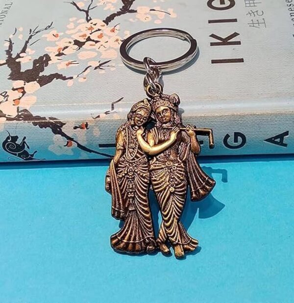 Antique Finish Radha Krishna Devotional Metal Keychain - Image 4