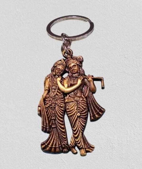 Antique Finish Radha Krishna Devotional Metal Keychain - Image 2