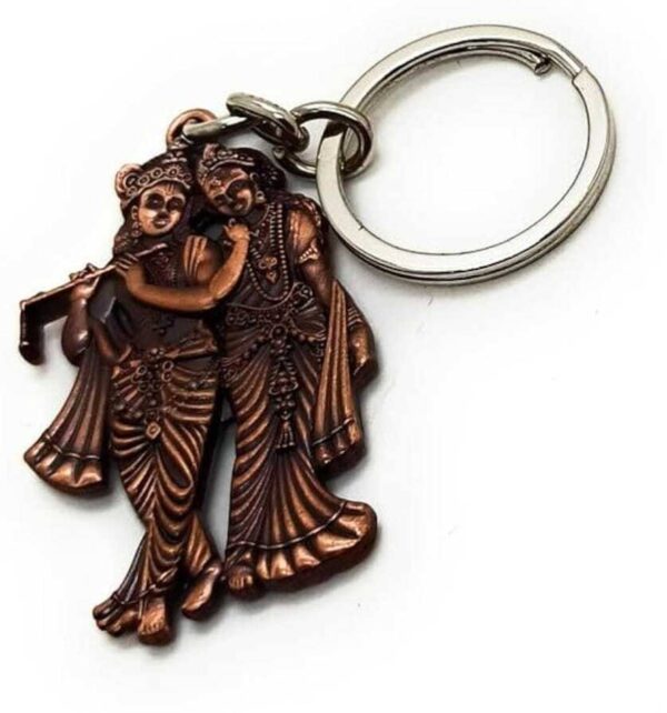 Antique Finish Radha Krishna Devotional Metal Keychain - Image 6