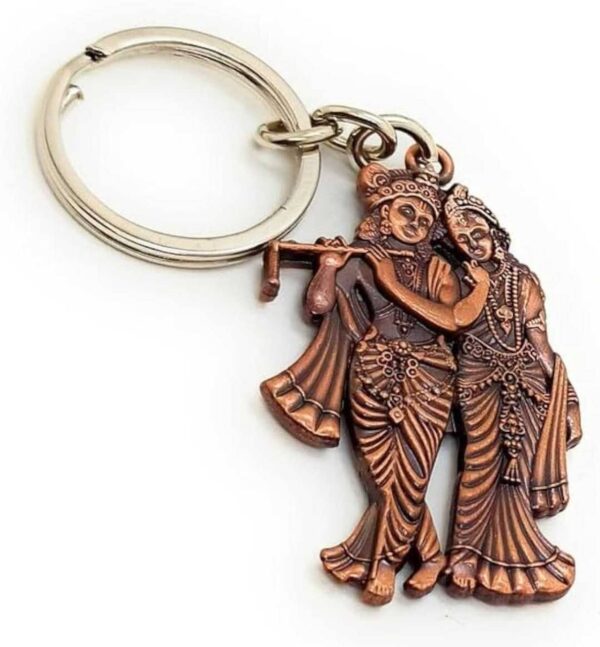 Antique Finish Radha Krishna Devotional Metal Keychain - Image 5